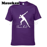 Men UGO Usain Bolt Lightning 100M Sprint Record Holder Champion Short Sleeve T-shirt Tee 100% Cotton T SHIRT Men's W0519030