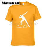 Men UGO Usain Bolt Lightning 100M Sprint Record Holder Champion Short Sleeve T-shirt Tee 100% Cotton T SHIRT Men's W0519030