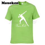 Men UGO Usain Bolt Lightning 100M Sprint Record Holder Champion Short Sleeve T-shirt Tee 100% Cotton T SHIRT Men's W0519030