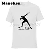 Men UGO Usain Bolt Lightning 100M Sprint Record Holder Champion Short Sleeve T-shirt Tee 100% Cotton T SHIRT Men's W0519030