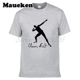 Men UGO Usain Bolt Lightning 100M Sprint Record Holder Champion Short Sleeve T-shirt Tee 100% Cotton T SHIRT Men's W0519030