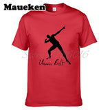Men UGO Usain Bolt Lightning 100M Sprint Record Holder Champion Short Sleeve T-shirt Tee 100% Cotton T SHIRT Men's W0519030