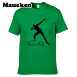 Men UGO Usain Bolt Lightning 100M Sprint Record Holder Champion Short Sleeve T-shirt Tee 100% Cotton T SHIRT Men's W0519030