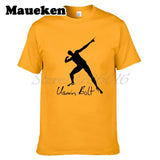 Men UGO Usain Bolt Lightning 100M Sprint Record Holder Champion Short Sleeve T-shirt Tee 100% Cotton T SHIRT Men's W0519030