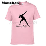 Men UGO Usain Bolt Lightning 100M Sprint Record Holder Champion Short Sleeve T-shirt Tee 100% Cotton T SHIRT Men's W0519030