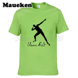 Men UGO Usain Bolt Lightning 100M Sprint Record Holder Champion Short Sleeve T-shirt Tee 100% Cotton T SHIRT Men's W0519030