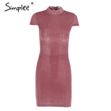 Simplee Corduroy backless lace up vintage dress women Sexy mandarin collar bodycon dress Christmas elegant party dresses robe