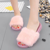 Womens Flat Non-slip Soft Fluffy Faux Fur Flat Slipper Flip Flop Sandal