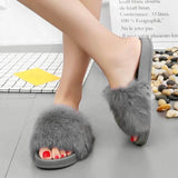 Womens Flat Non-slip Soft Fluffy Faux Fur Flat Slipper Flip Flop Sandal