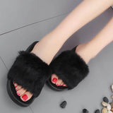 Womens Flat Non-slip Soft Fluffy Faux Fur Flat Slipper Flip Flop Sandal