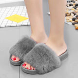 Womens Flat Non-slip Soft Fluffy Faux Fur Flat Slipper Flip Flop Sandal